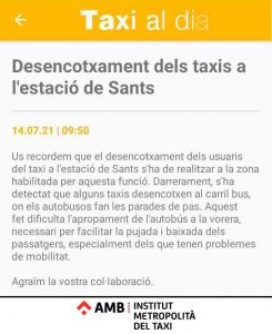 Los taxistas denuncian la imposibilidad de parar en la Estación de Sants