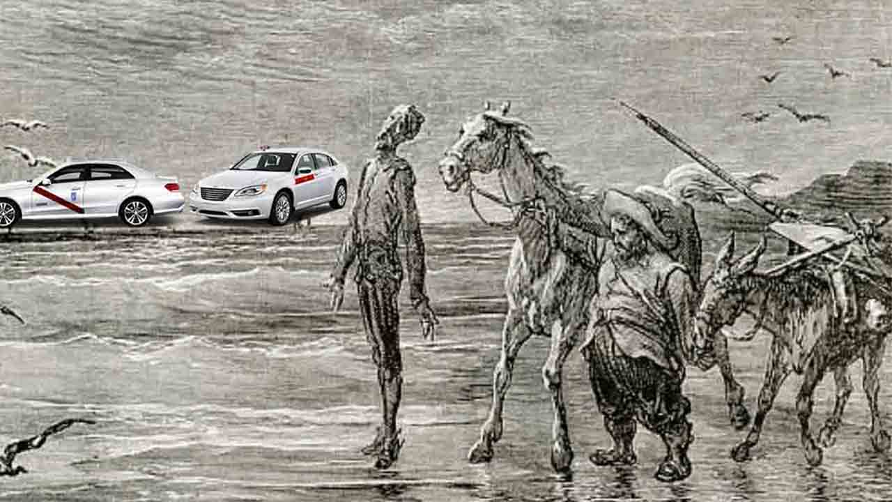 Los taxis de Madrid y Bizkaia en el sendero de Don Quijote y Sancho
