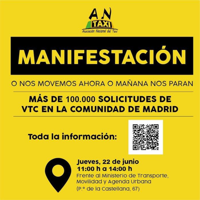 Manifestación del taxi el jueves 22 de junio de 2023 en Madrid