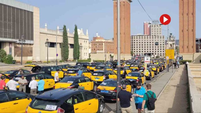 Los taxistas de Barcelona cortarán la Gran Via en la Diada